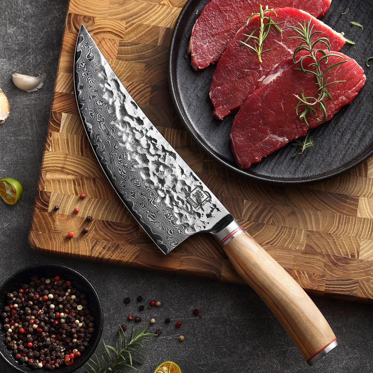 KOCHMESSER 20 cm - Braun, Holz/Metall (35cm) - Zayiko