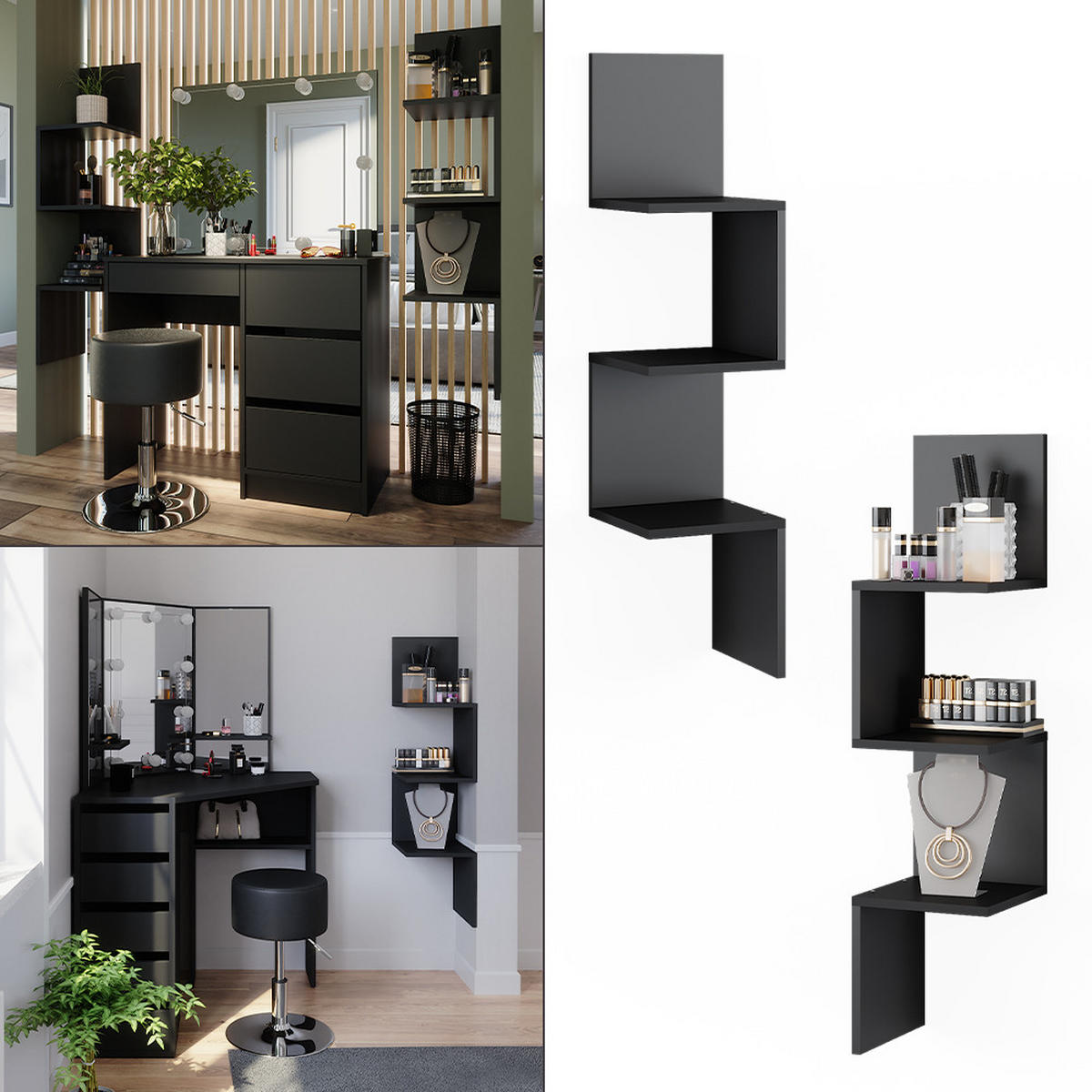 ECKREGAL Paolo Schwarz 28 x 116.4 cm 2er Set - Schwarz, Holzwerkstoff (28/116.4/28cm) - Vicco