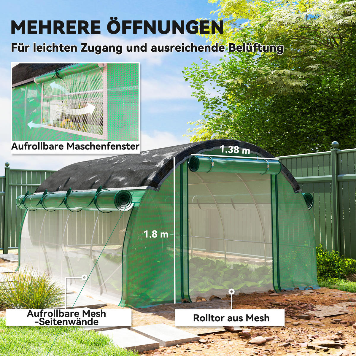 FOLIOVÝ TUNEL, 400L x 300B x 198H cm - zelená barva, plast (300/198/400cm) - Outsunny