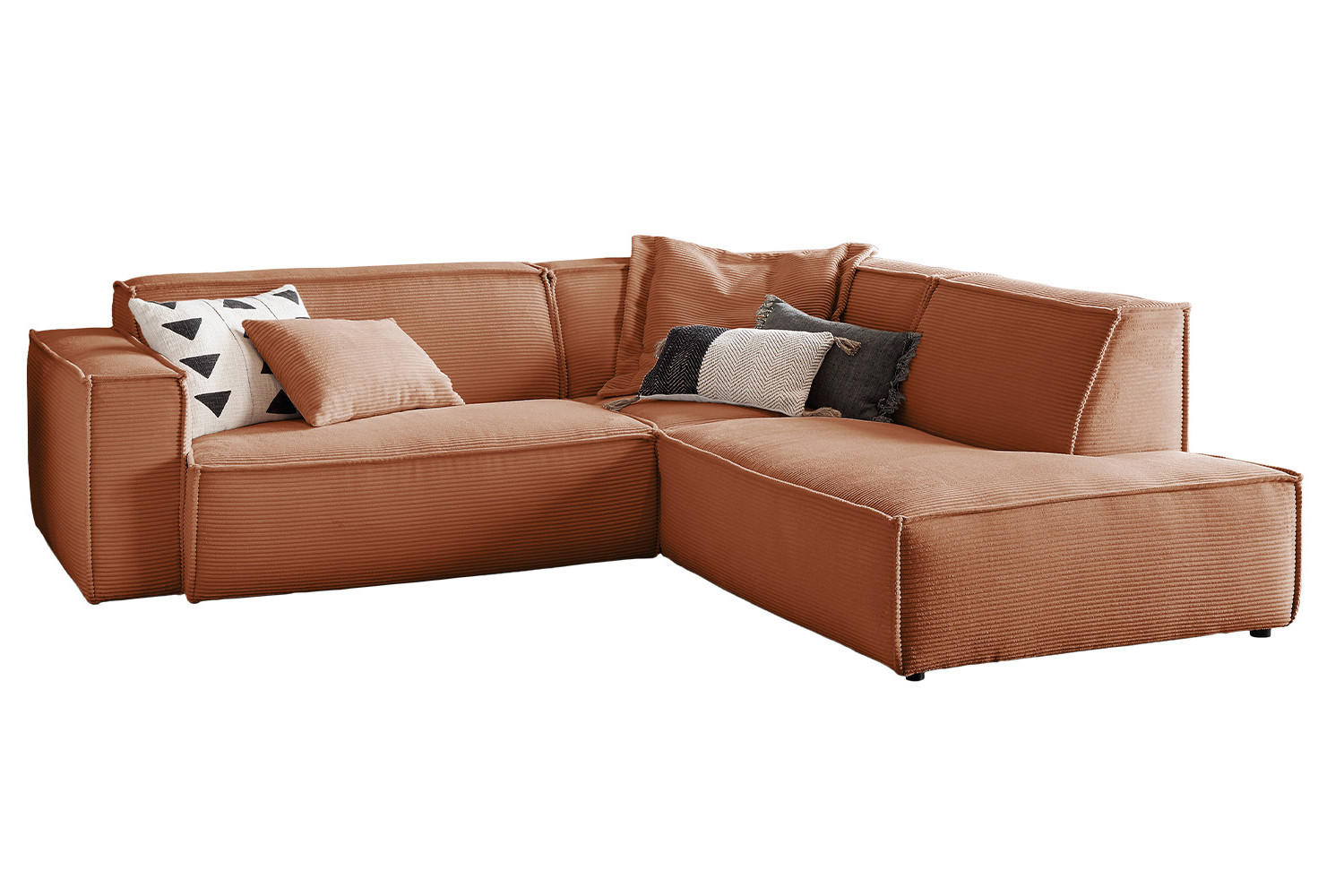 ECKSOFA SAMU Braun Cord - Dunkelbraun/Schwarz, Textil (254/224cm) - KAWOLA