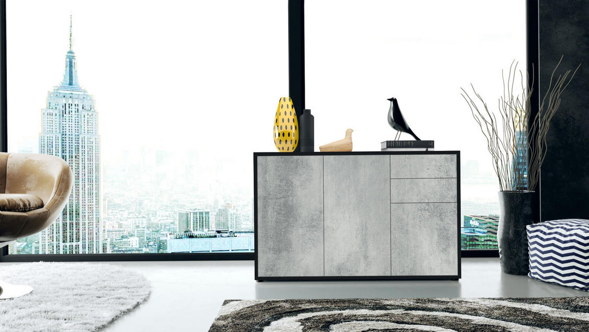 KOMMODE Ben Front in Beton Oxid Optik - Hellgrau, Holzwerkstoff (117/74/36cm) - Vladon