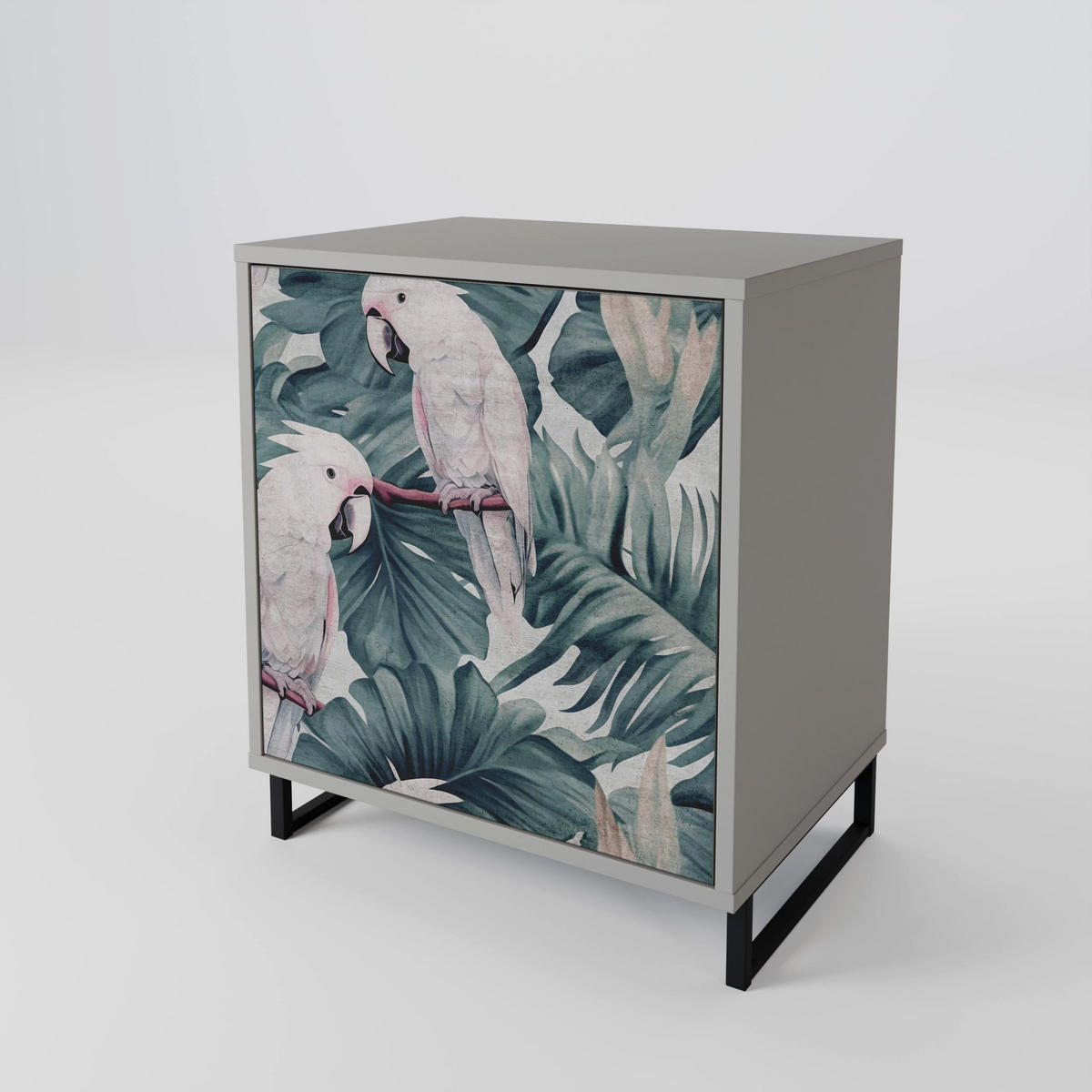 SIDEBOARD POPINJAY LOOK, Grau, 57,5x42x72,5 cm, Schwarze Metallfüße - Multicolor/Schwarz, Holzwerkstoff/Metall (57.5/72.5/42cm) - SpaceRebels