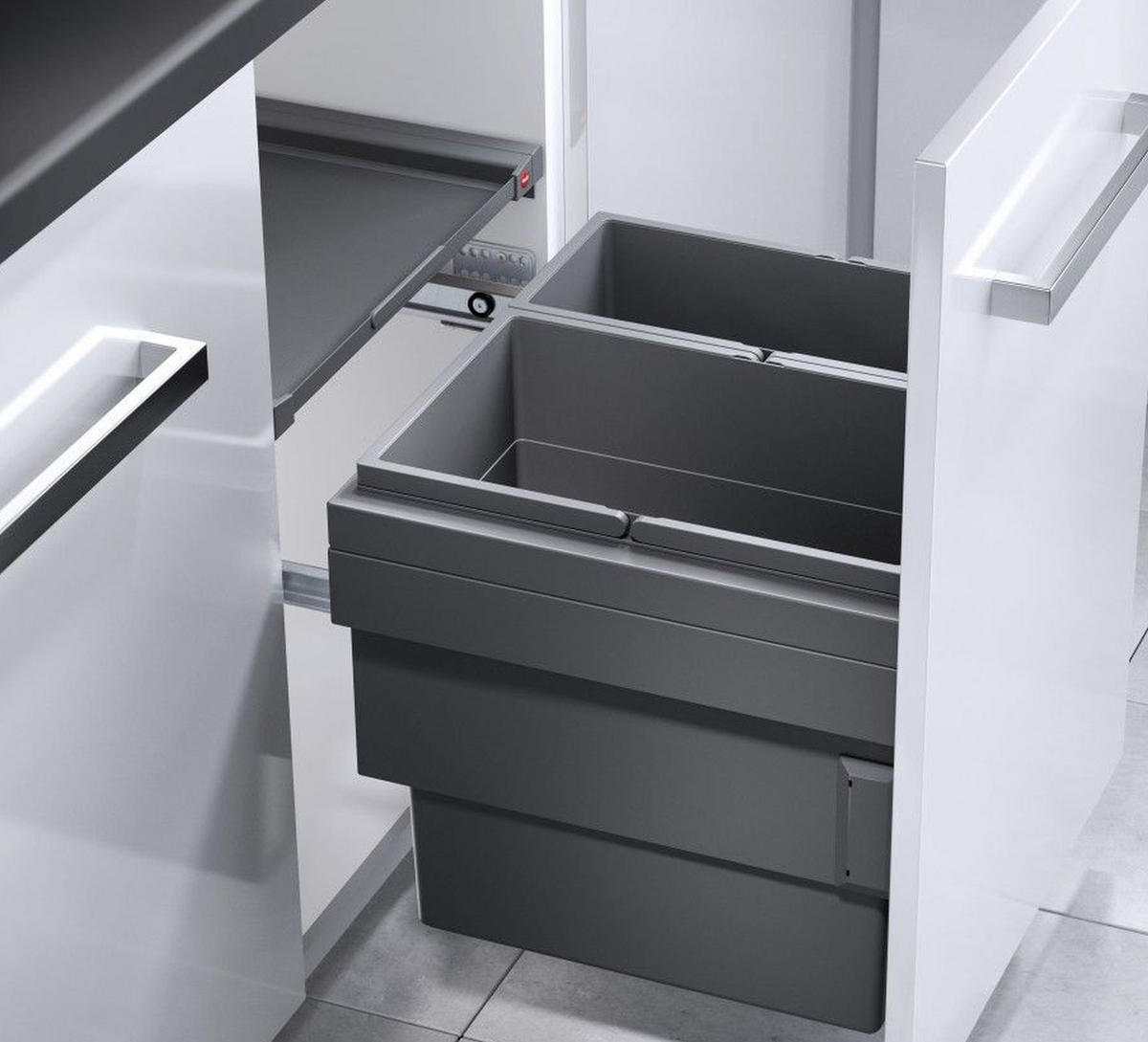 EINBAUMÜLLEIMER Hailo Cargo Küche Schrank 50cm Frontauszug selbstschließend - Grau, Kunststoff (46.8/42.4/40.5cm) - Hailo