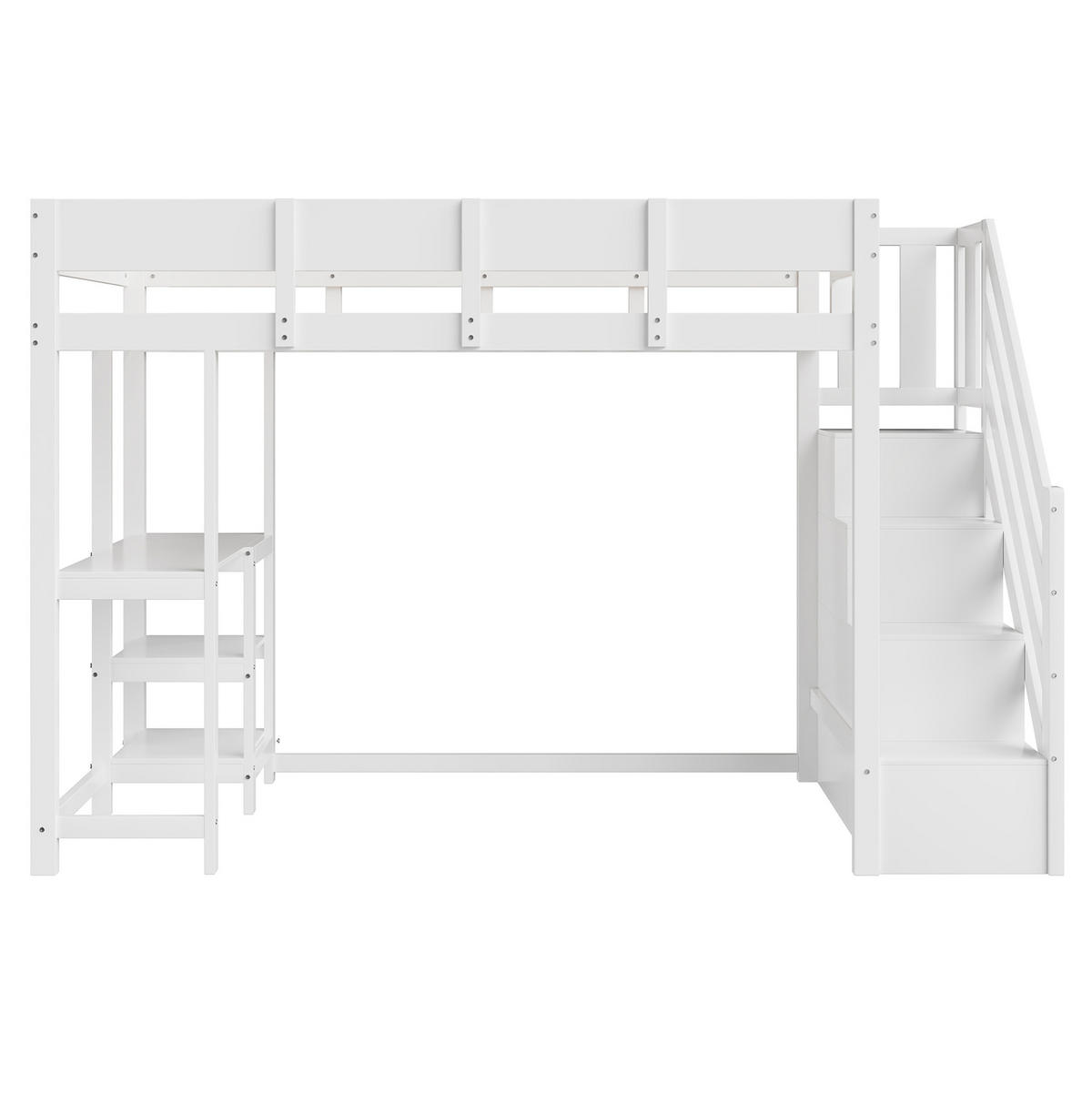 HOCHBETT 90/200 cm aus massivem Kiefernholz mit Stauraum und Ablage mit Matratze - Weiß, Holzwerkstoff (90/200cm) - OKWISH