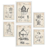 POSTER Set Mit 6 Plakaten Mit Kaffeemaschine Patenten Im Vintage Stil A3 & A4 Weißer Rahmen - Weiß, Papier (29/3cm) - Nacnic