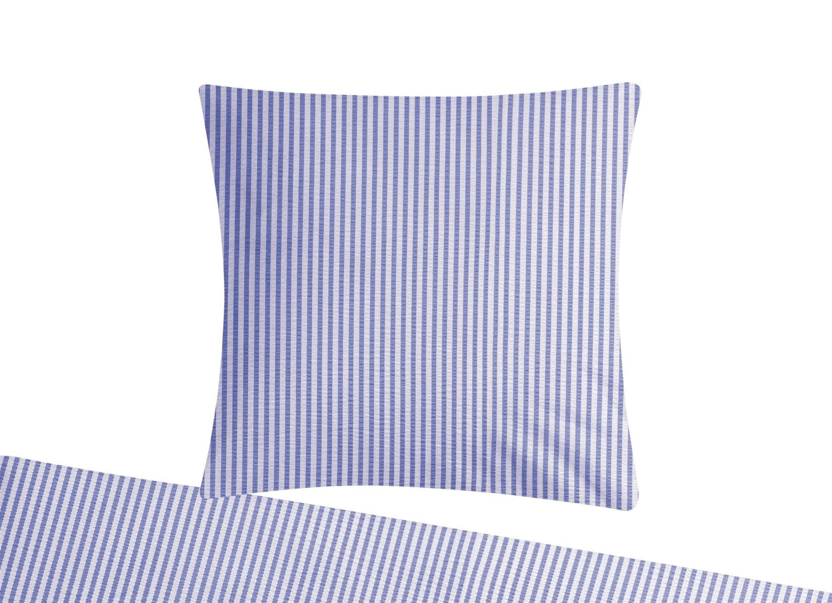 SEERSUCKER-BETTWÄSCHE 135x200 gestreift Sommer Bettbezug Bügelfrei aus 100% Baumwolle, Bettbezüge Streifen Muster Blau - Weiß, Textil (135/200cm) - Carpe Sonno