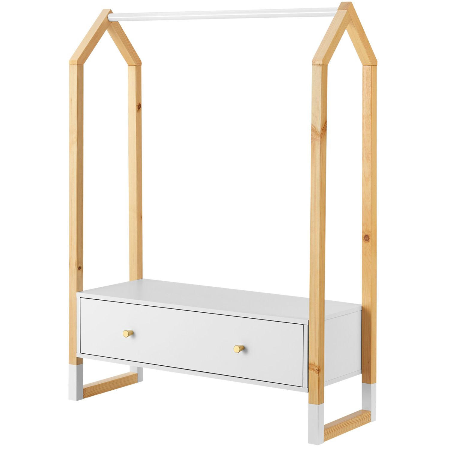 KLEIDERSTÄNDER Filla mit großer Schublade - Weiß, Holz (30/30/80cm) - Juskys