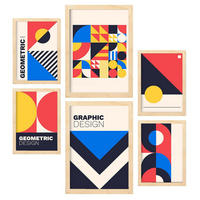 POSTER Set Mit 6 Drucken Im Bauhaus 1 Geometrische Designkollektion Drucke Mit Ästhetische Dekorative Für Zuhause A3 & A4 Rahmen Aus Hellem Holz - Beige, Papier (29/3cm) - Nacnic
