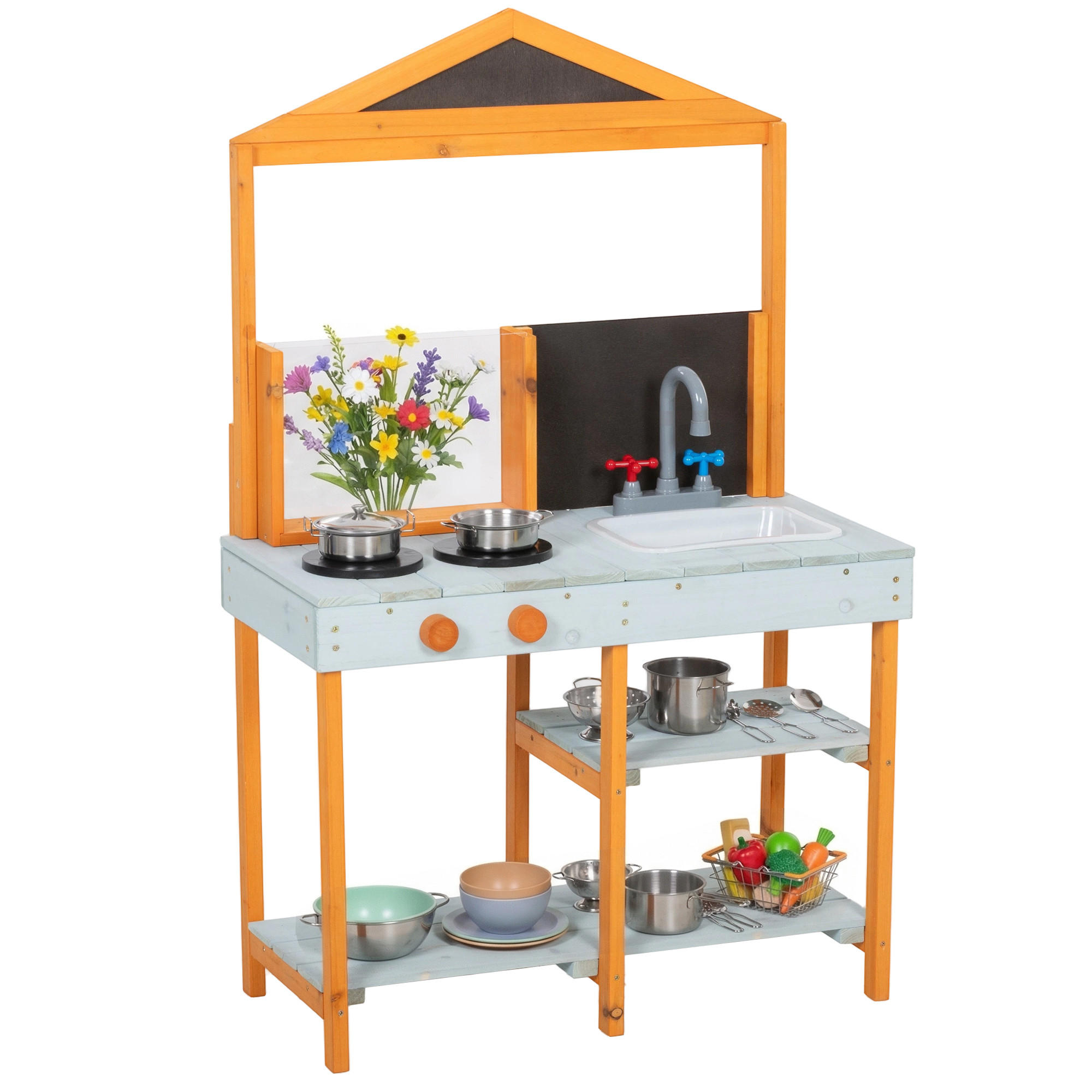 MATSCHKÜCHE DE-09896 mit abnehmbarer Spüle und Kochplatten Hellblau - Hellblau, Holz (69/33.5/110cm) - ComfortXL