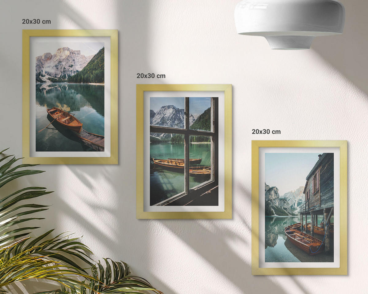 WANDBILDER 3er Set - 20x30 cm Goldrahmen - Bootshaus am Bergsee - Goldfarben, Kunststoff (20/30cm) - ArtPrintCave