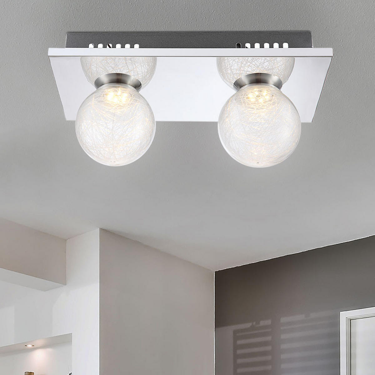 LED DECKENLEUCHTE Chrom Silber Glaskugel - Silberfarben, Glas (30/15/12.5cm) - Globo Lighting