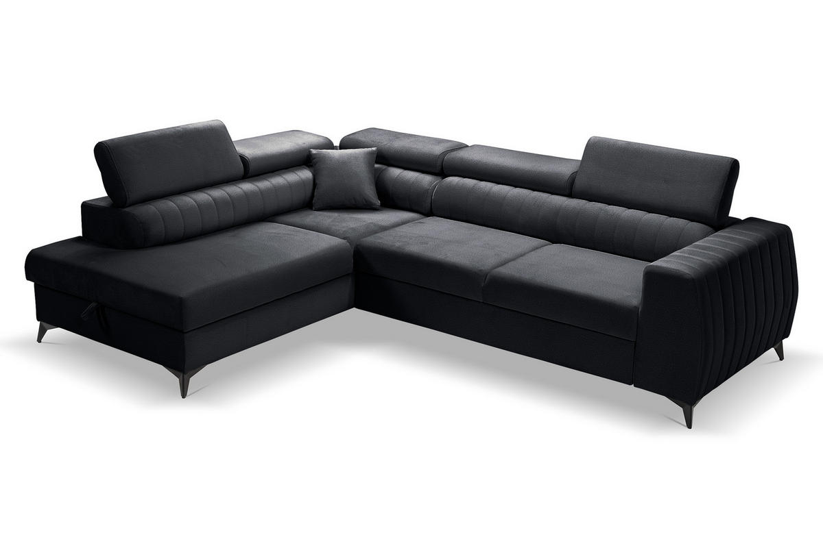 ECKSOFA PIERO L Links mit Schlaffunktion 195x125 Velours Dunkelgrau - Dunkelgrau/Schwarz, Holz/Textil (268/203cm) - Muffo