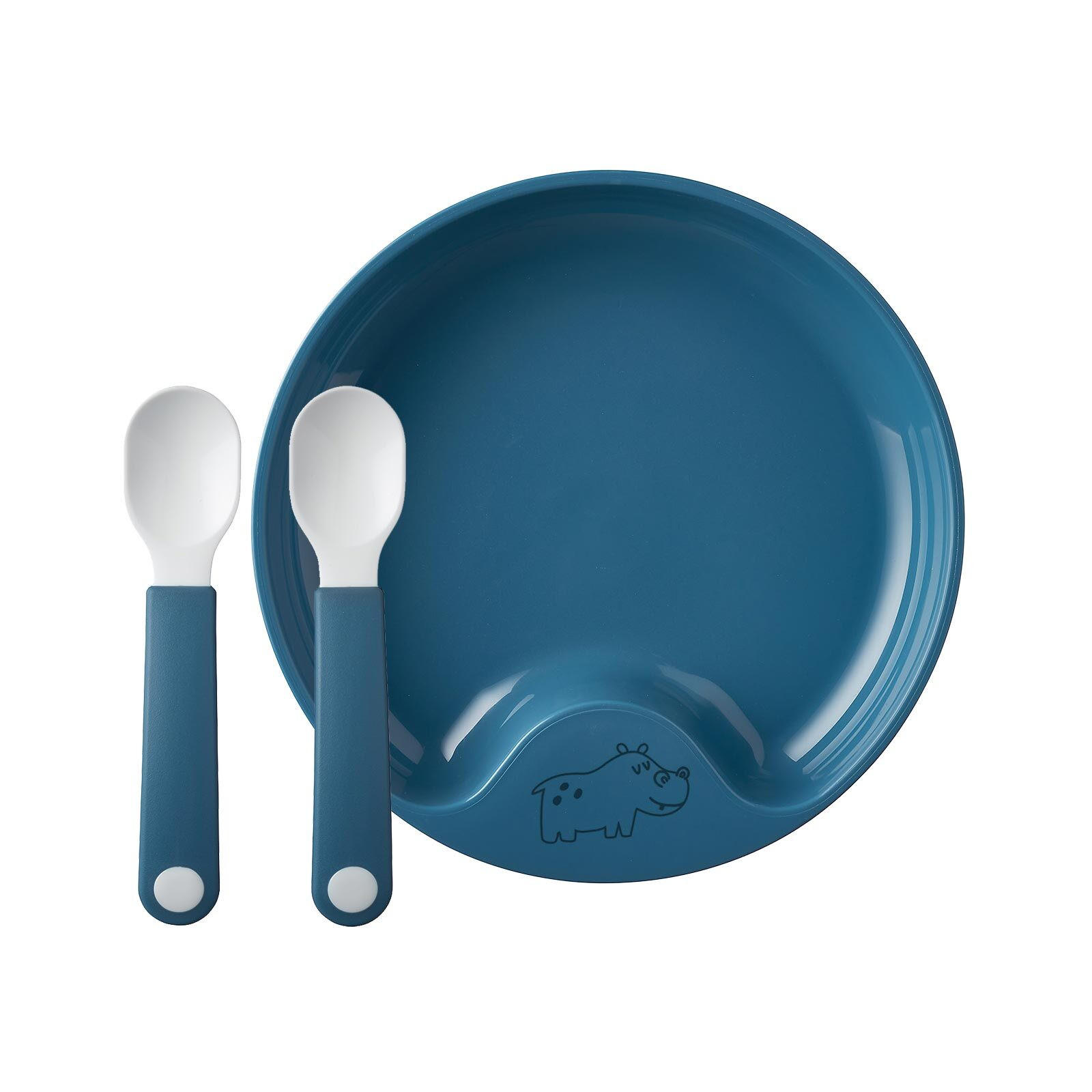 LERNTELLER MIT LERNLÖFFEL Mio deep blue ø 17,6 cm - Dunkelblau, Kunststoff (17.6/3.5/17.6cm) - Mepal