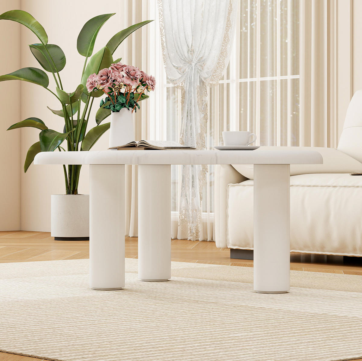 COUCHTISCH 90/62/40 cm weiß aus Holzwerkstoff in Marmoroptik mit wolkenförmiger Tischplatte - Weiß, Holzwerkstoff (90.8/62.5/40cm) - OKWISH
