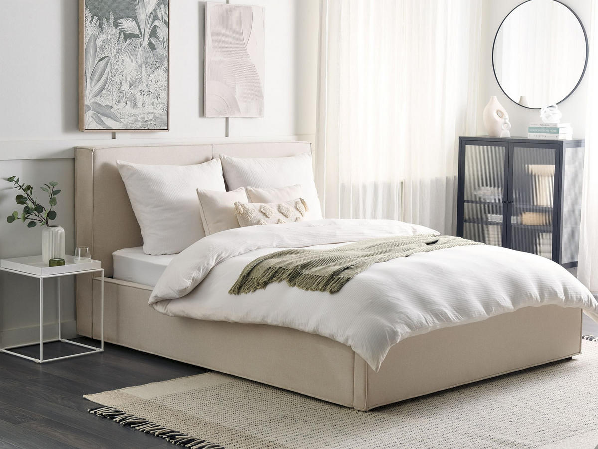 POLSTERBETT 160/200 cm Beige Moissac - Beige, Holz/Textil (160/200cm) - Beliani
