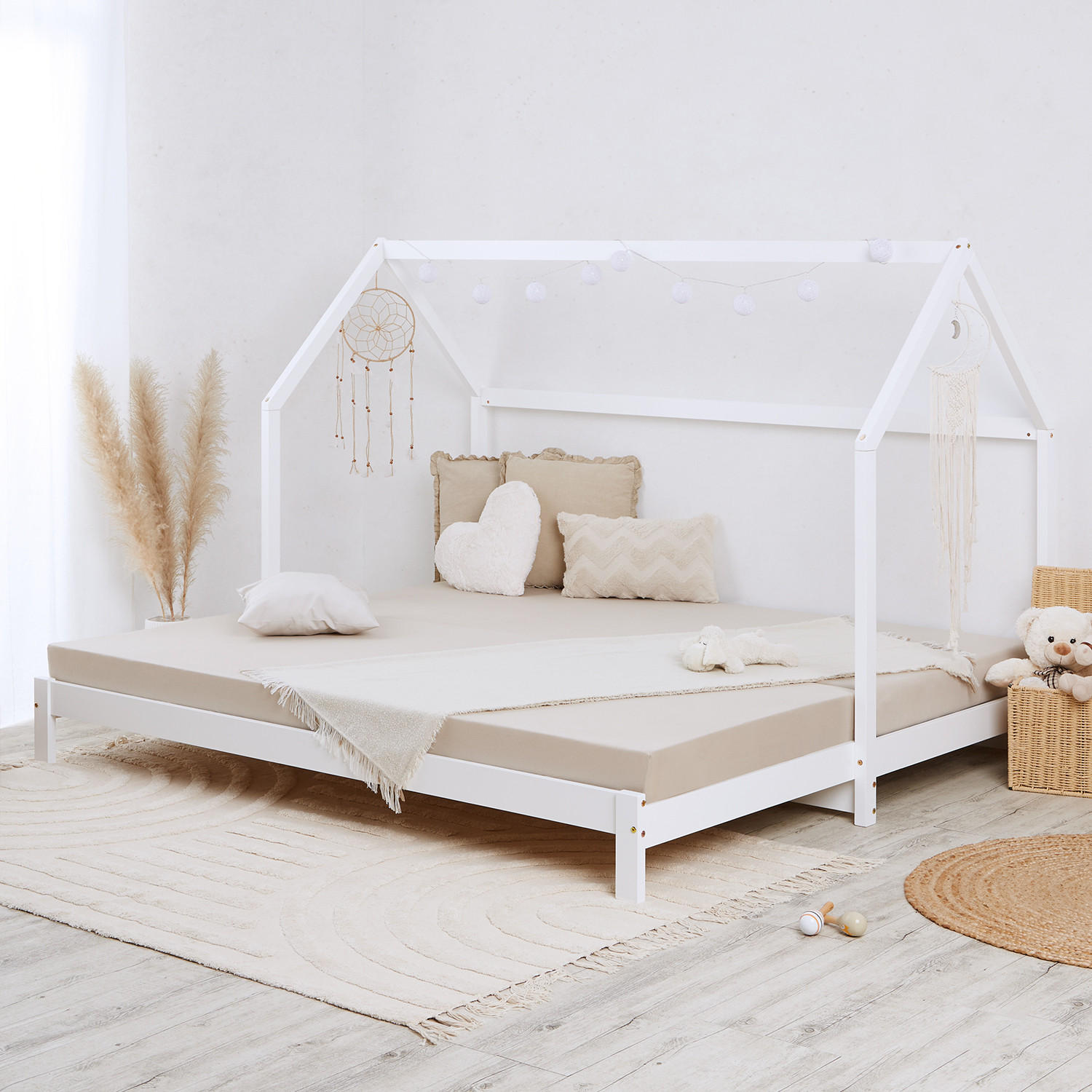 KINDERBETT Hausbett 90/200 ausziehbar - Weiß, Holz (180/200cm) - Homestyle4u