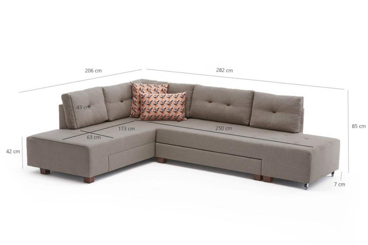 ECKSOFA mit rollbarer Schlaffunktion - Beige/Walnussfarben, Holzwerkstoff/Kunststoff (280/206cm) - myHomelando