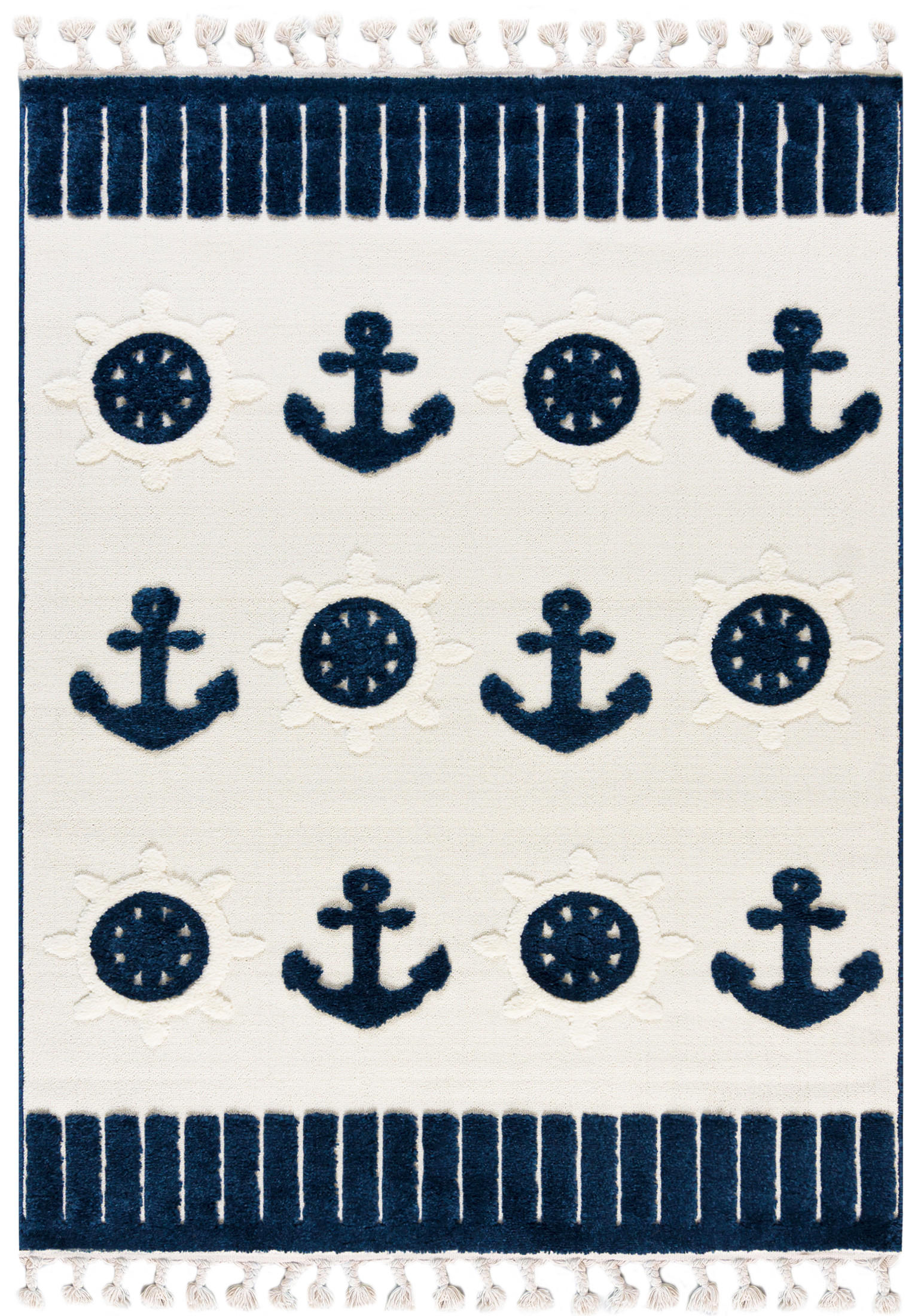 KINDERTEPPICH Beige Anker, Maritim - Mittelflor Rechteckig Weich 140 x 200 cm - Multicolor/Dunkelblau, Textil (140/200cm) - Mazovia