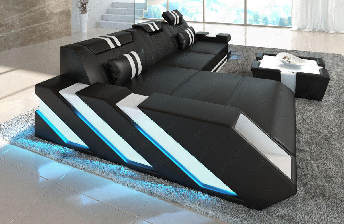 ECKSOFA Apollonia L - Schwarz, Leder (295/190cm) - Sofa Dreams