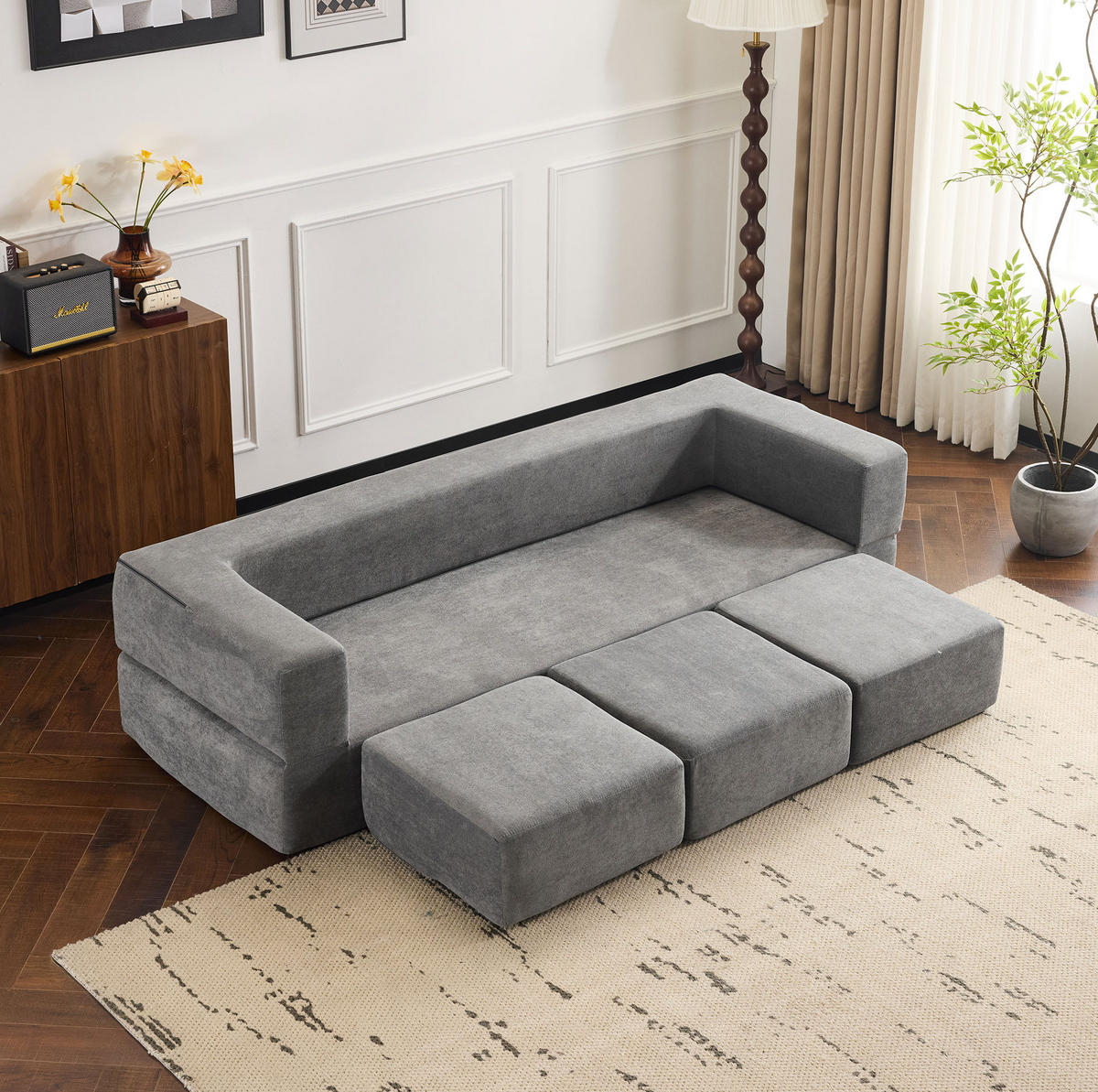 BODENSOFA aus Schaumstoff mit Schlaffunktion Dunkelgrau - Grau, Kunststoff (75.5/50/201cm) - Modenvie