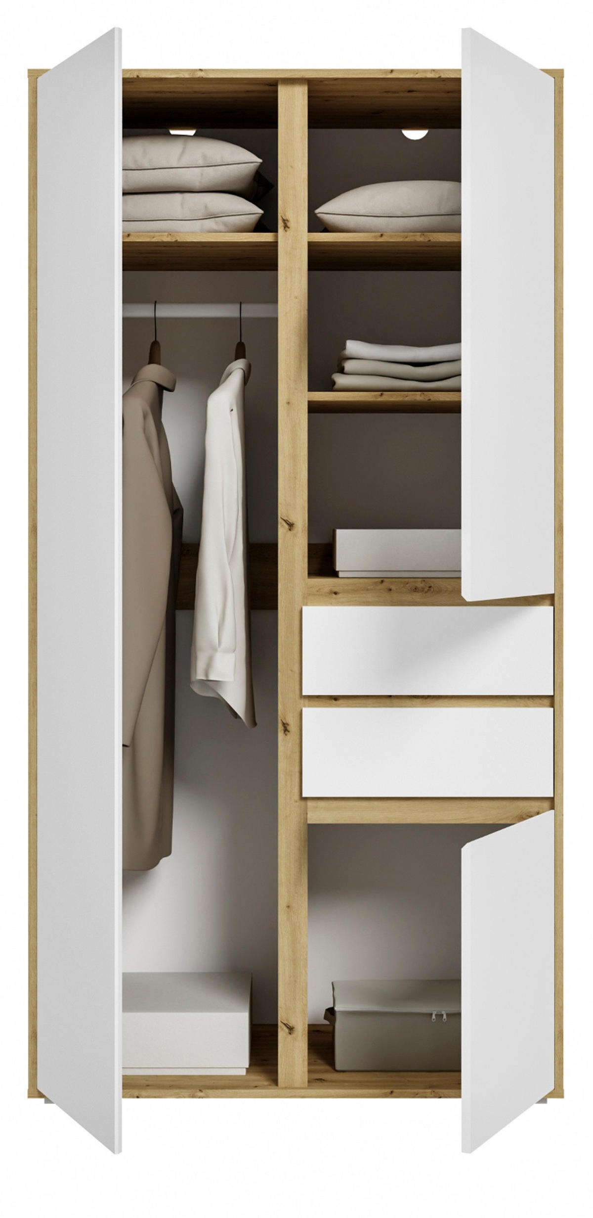 KLEIDERSCHRANK weiß, Eiche Artisan 100 x 194 cm, Drehtürenschrank 3-türig - Silberfarben/Weiß, Holzwerkstoff/Kunststoff (100/194/56cm) - Inn.Furn
