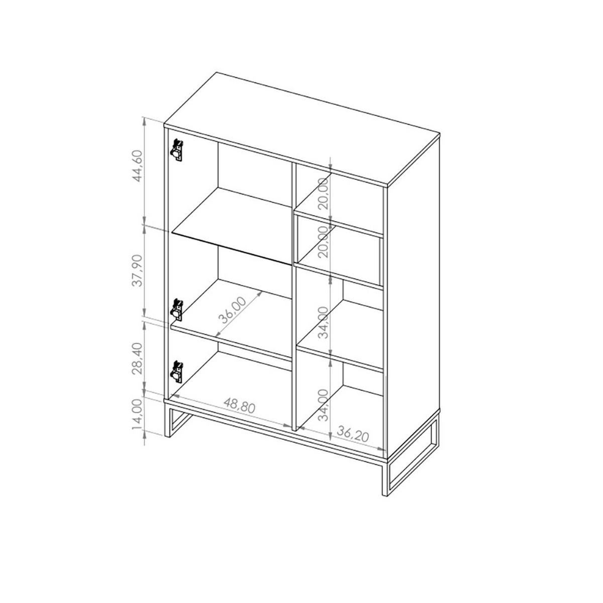 VITRINE OMAN mit 1 Tür, Weiß+eiche Artisan - Schwarz/Weiß, Holzwerkstoff/Metall (90/130/40cm) - Beautysofa