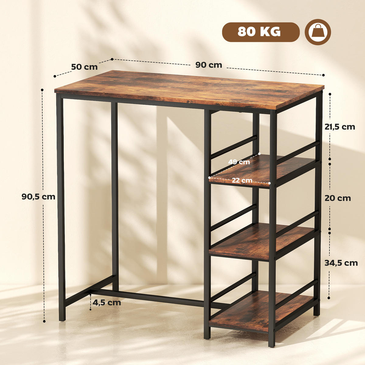 BARTISCH Rustikales Braun 1 Stück - Braun, Kunststoff (90/50/90.5cm) - GiPP