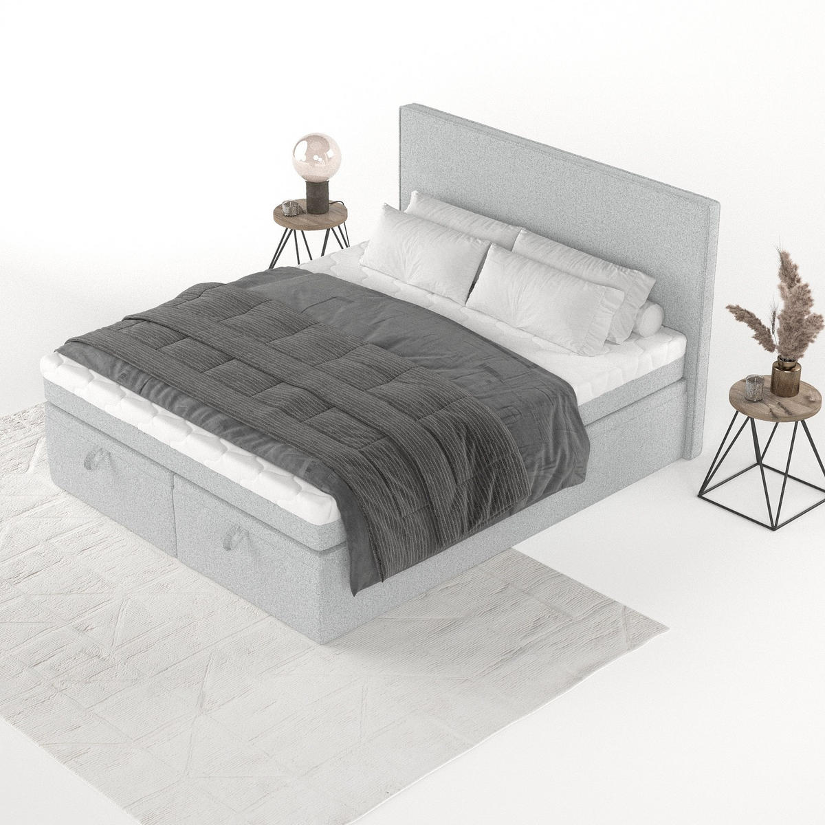 BOXBETT Zalla 180/200 cm Hellgrau im Riva Stoff - Hellgrau/Schwarz, Holz/Holzwerkstoff (180/200cm) - AltaBeds