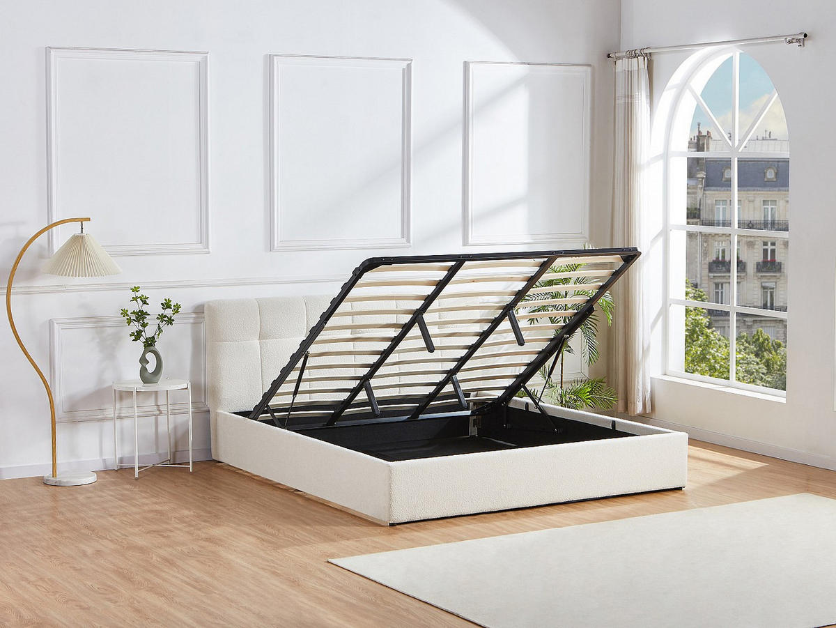BETT mit Bettkasten - 2 Personen - stoff - weiß Maziri - Weiß, Textil (180/200cm) - Vente-Unique