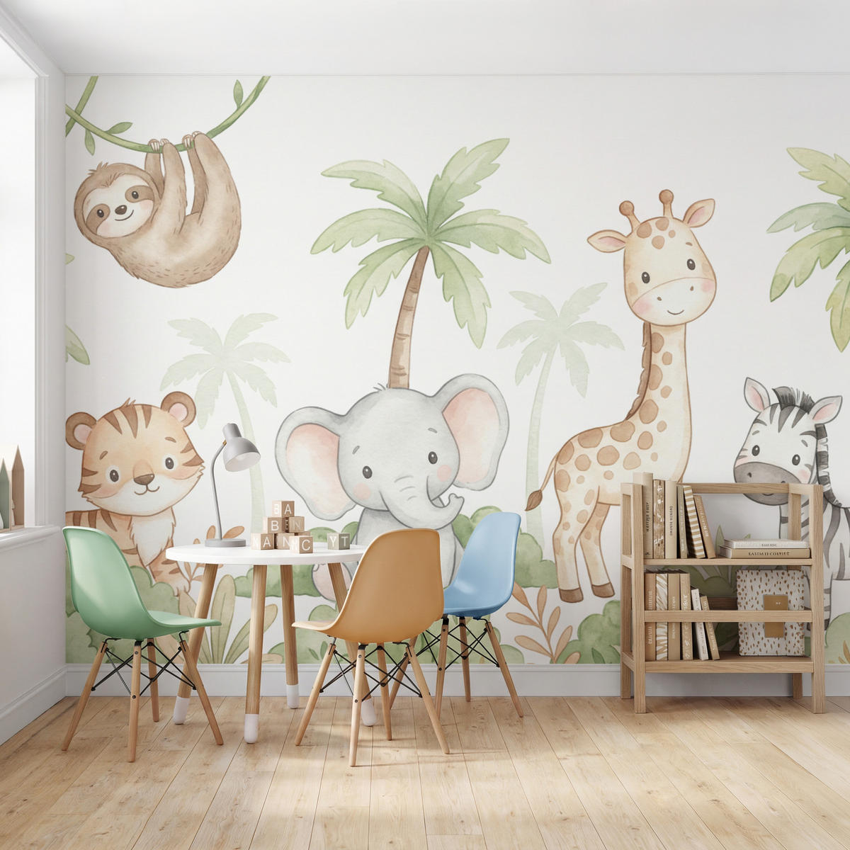 KINDERTAPETE - Tiere - Dschungel - Pastell - 300x220 cm - Weiß, Papier (300/220cm) - OnlyWow