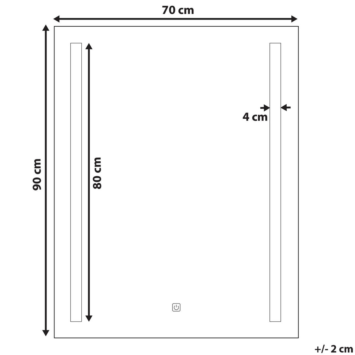 BADSPIEGEL mit LED-Beleuchtung rechteckig 70/90 cm Martinet - Silberfarben, Kunststoff (70/90/4cm) - Beliani