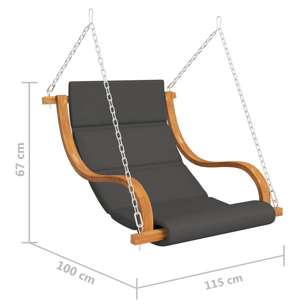 HÄNGELIEGE Ohne Schaukelgestell Mit Kissen Massiv Bugholz - Anthrazit, Holz (115/67/100cm) - vidaXL