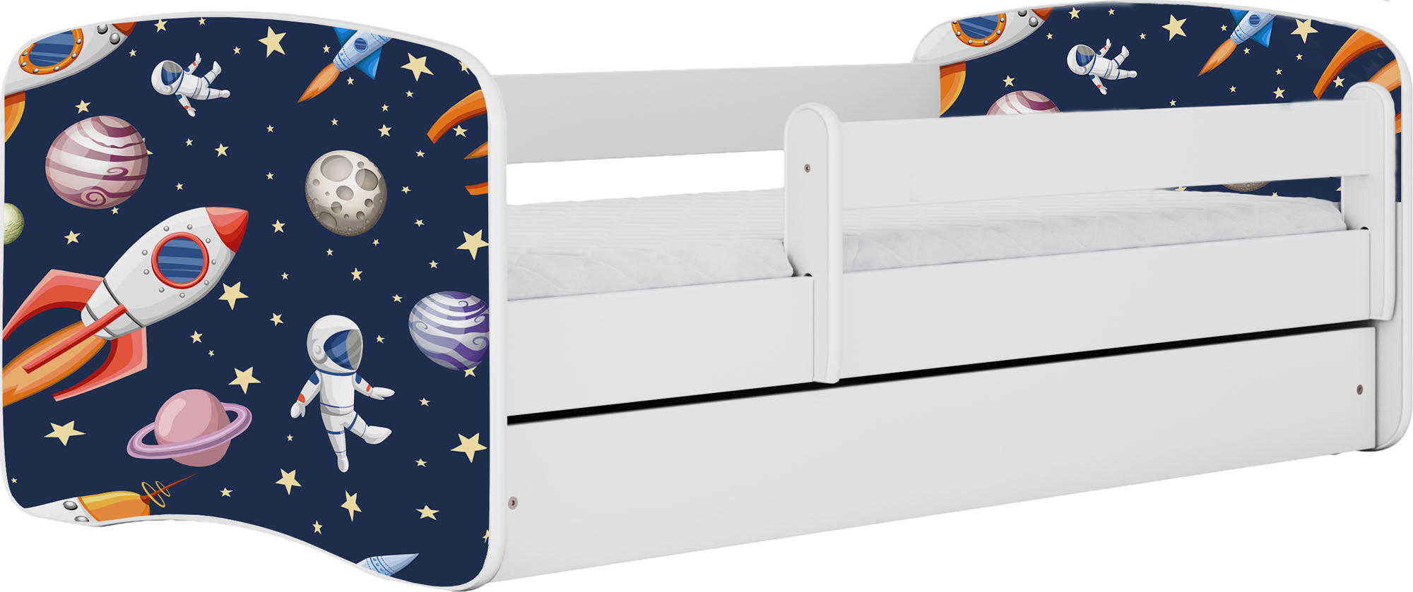 KINDERBETT Emily mit Schublade und Matratze, Weiß 70x140 cm - Weiß/Dunkelblau, Holzwerkstoff (140/70cm) - WFL GROUP