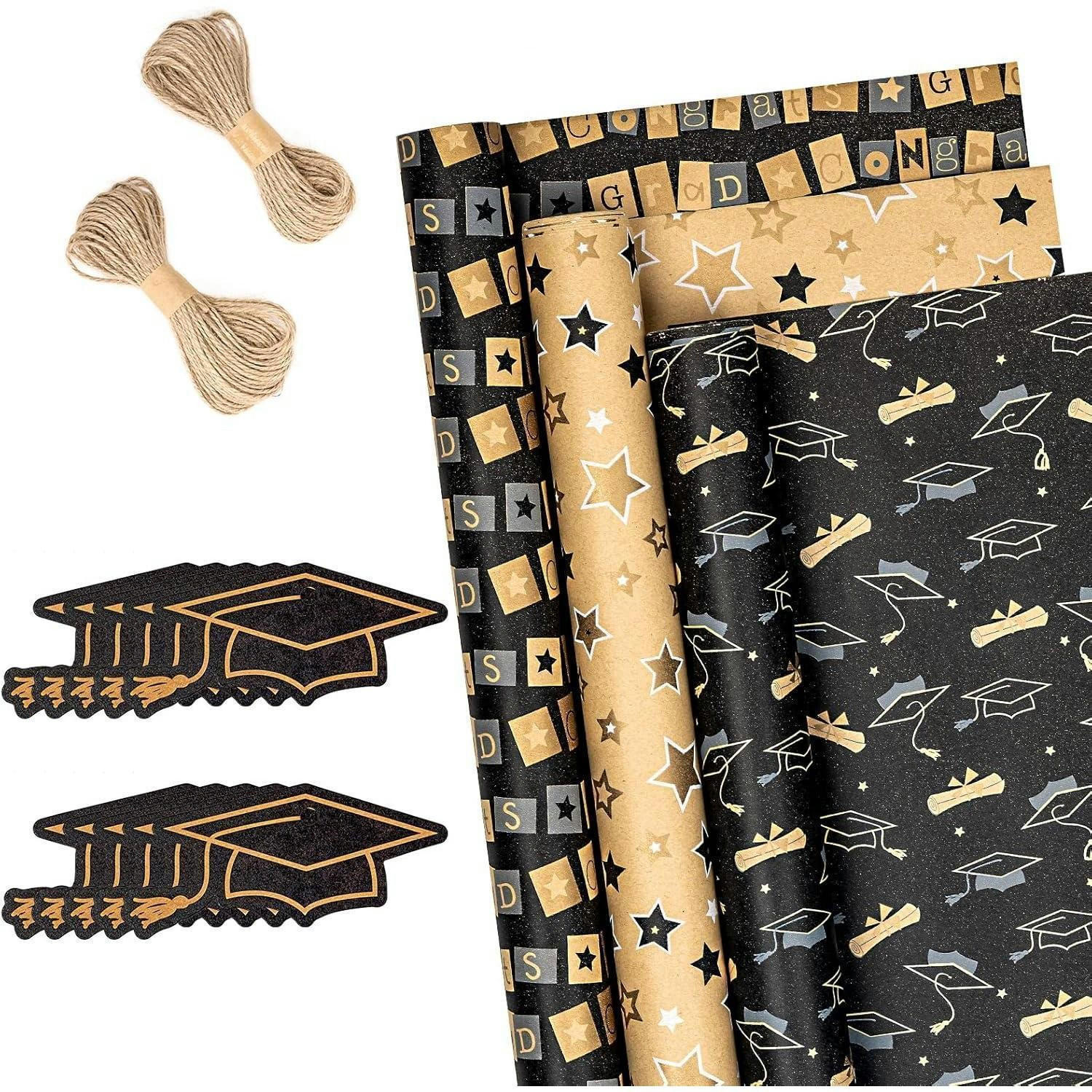 GESCHENKPAPIER Set mit Schnur und Anhängern 3 Rollen 43 cm x 3 Meter - Multicolor, Papier (4/44/10cm)