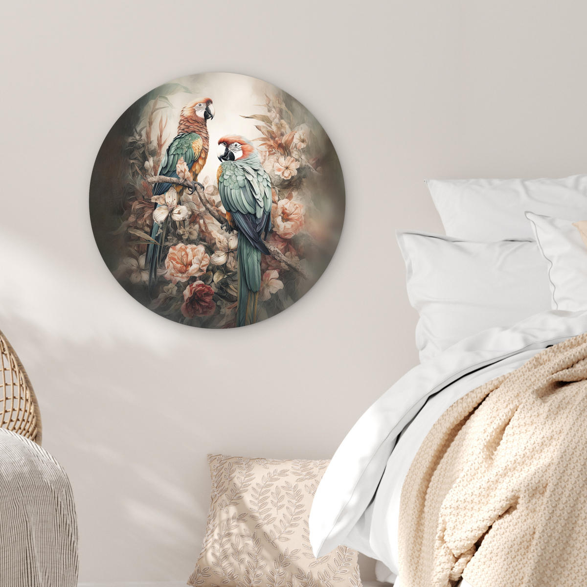 OKRUGLA ZIDNA SLIKA Papige 60x60 cm - Baltimore boja, plastika (60/60cm) - MuchoWow