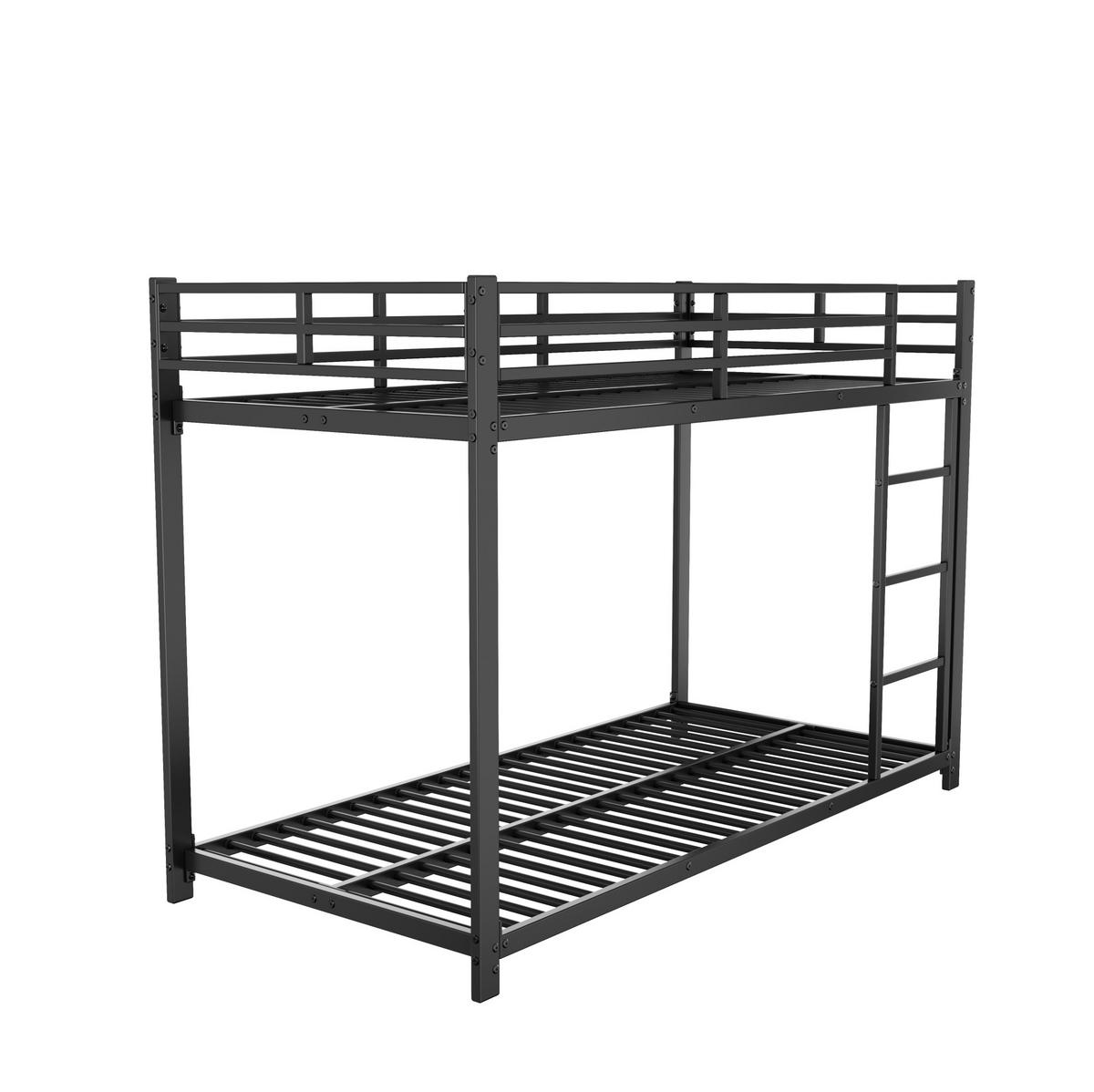 ETAGENBETT aus Metall 90x200 cm Schwarz mit Sicherheitsleisten, 2 Lattenrosten und platzsparender Bauweise - Schwarz, Metall (90/200cm) - Modfu
