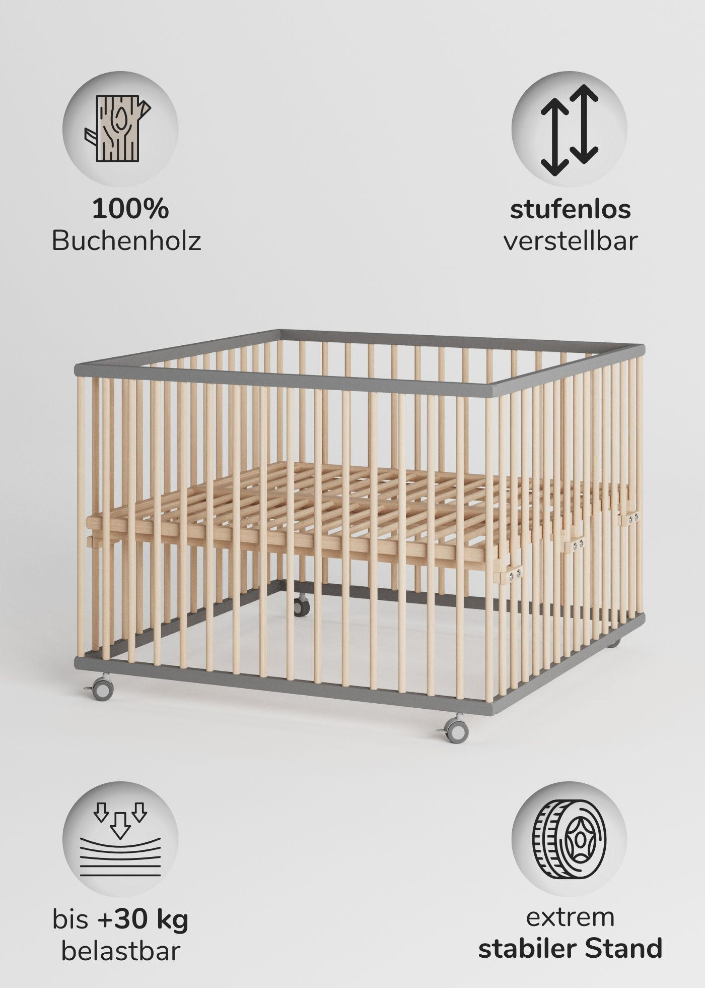 LAUFGITTER 100x100 cm mit Lattenrost und Schlupfsprossen - grau/natur - Premium Kollektion - Naturfarben/Grau, Holz (100/74/100cm) - Sämann – make a difference.