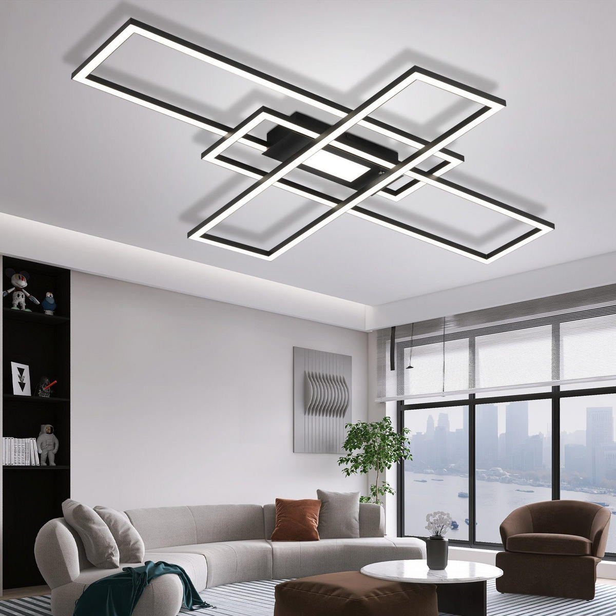 LED-DECKENLEUCHTE Kesselfluch 99.0/7.0/99 cm - Schwarz, Metall (99/99/7cm) - ZMH