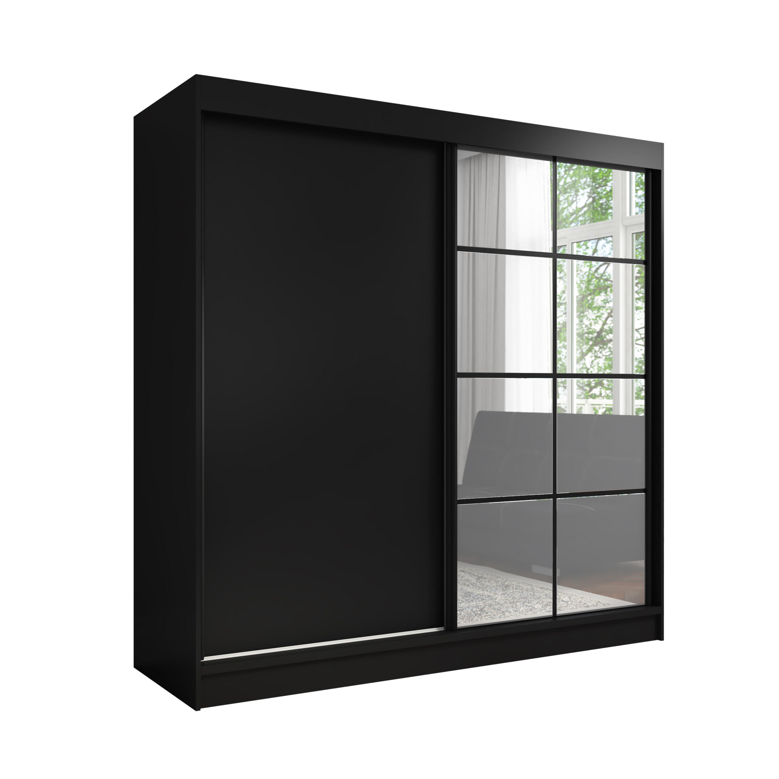 A&J MöbelLand Schwebetürenschrank Schwarz 200x215x60 cm