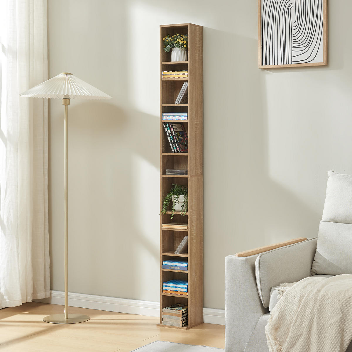 CD POLIČKA Høyset - Sonoma dub, kompozitní dřevo (20/175/20cm) - [en.casa]