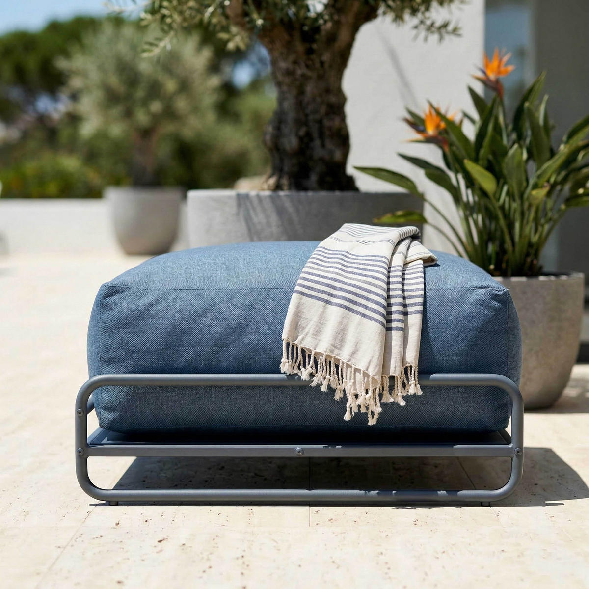 GARTENHOCKER mit Gestell, pazifikblauem - Blau, Textil (97/42/97cm) - Oviala
