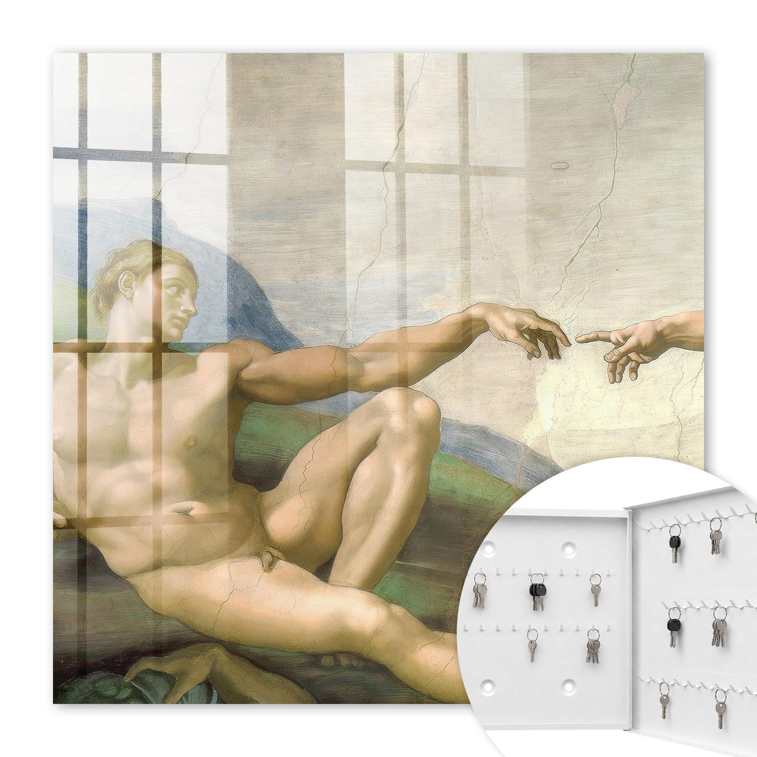 SCHLÜSSELBOX Weiß 30x30 cm – Türöffnung nach rechts - Klassische Kunst - Beige, Metall (30/30/5cm) - TULUP