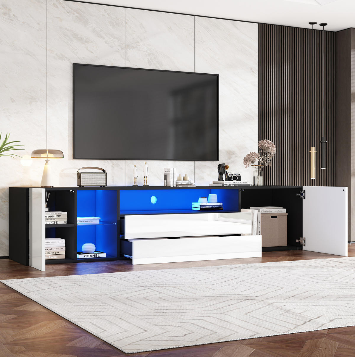 TV-ELEMENT mit LED 180 x 40 x 45 cm Weiß/Schwarz - Weiß, Holzwerkstoff (40/45/180cm) - Beauniv