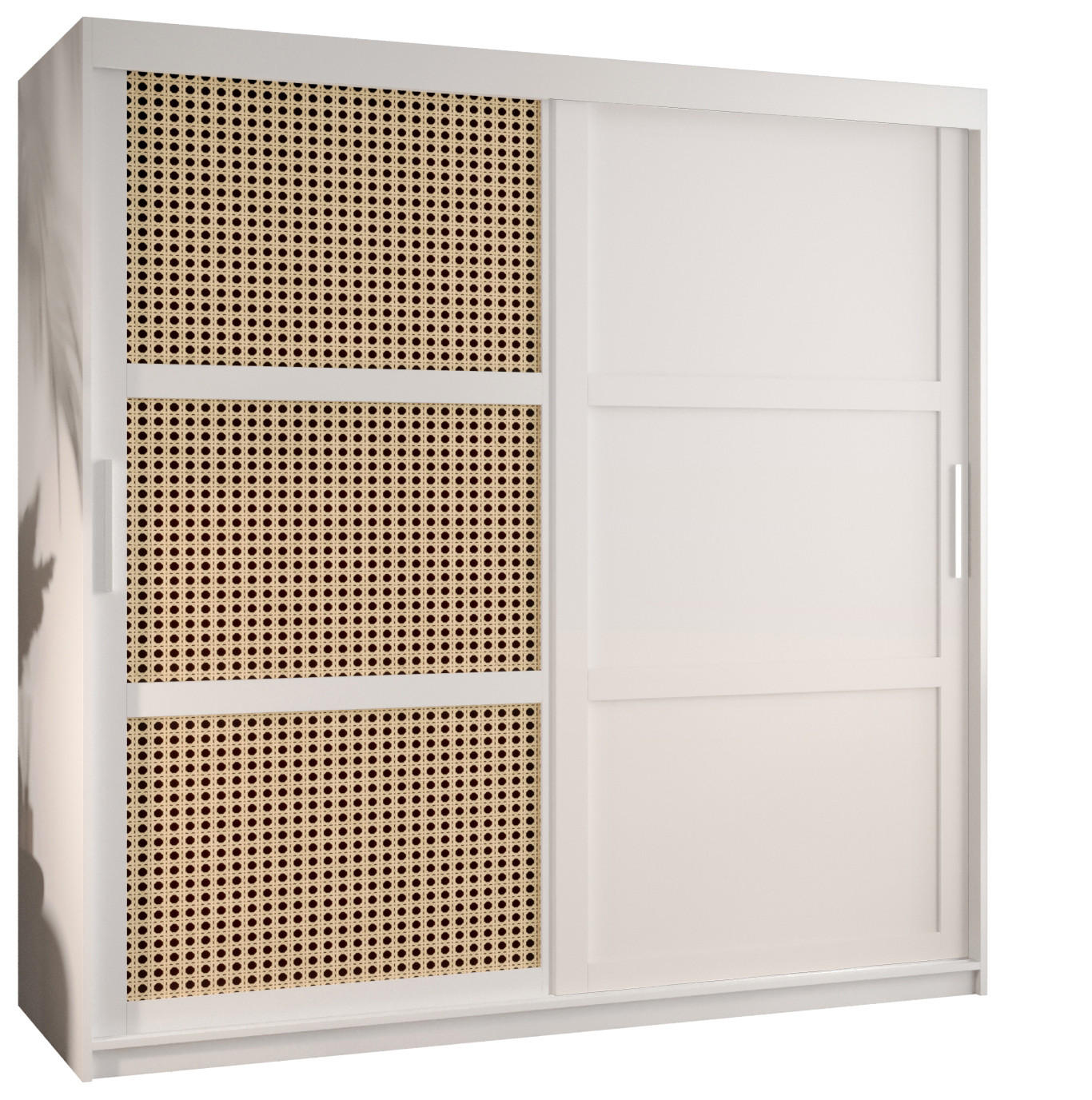 SCHWEBETÜRENSCHRANK 200/180/62 2-türig - Silberfarben/Weiß, Holz/Kunststoff (180/200/62cm) - MÖBEL KRYSPOL