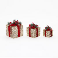 3ER-SET LED-Geschenkboxen – Weihnachtsdeko - Goldfarben, Textil (26/30/26cm) - Hometopia