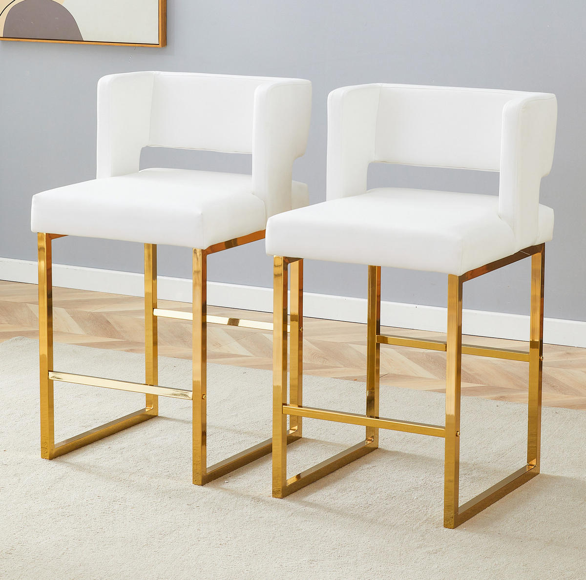BARSTUHL 2er-Set gepolstert 91,4 cm PU-Leder White+Gold - Goldfarben, Metall (53.3/91.4/48cm) - Meubliv