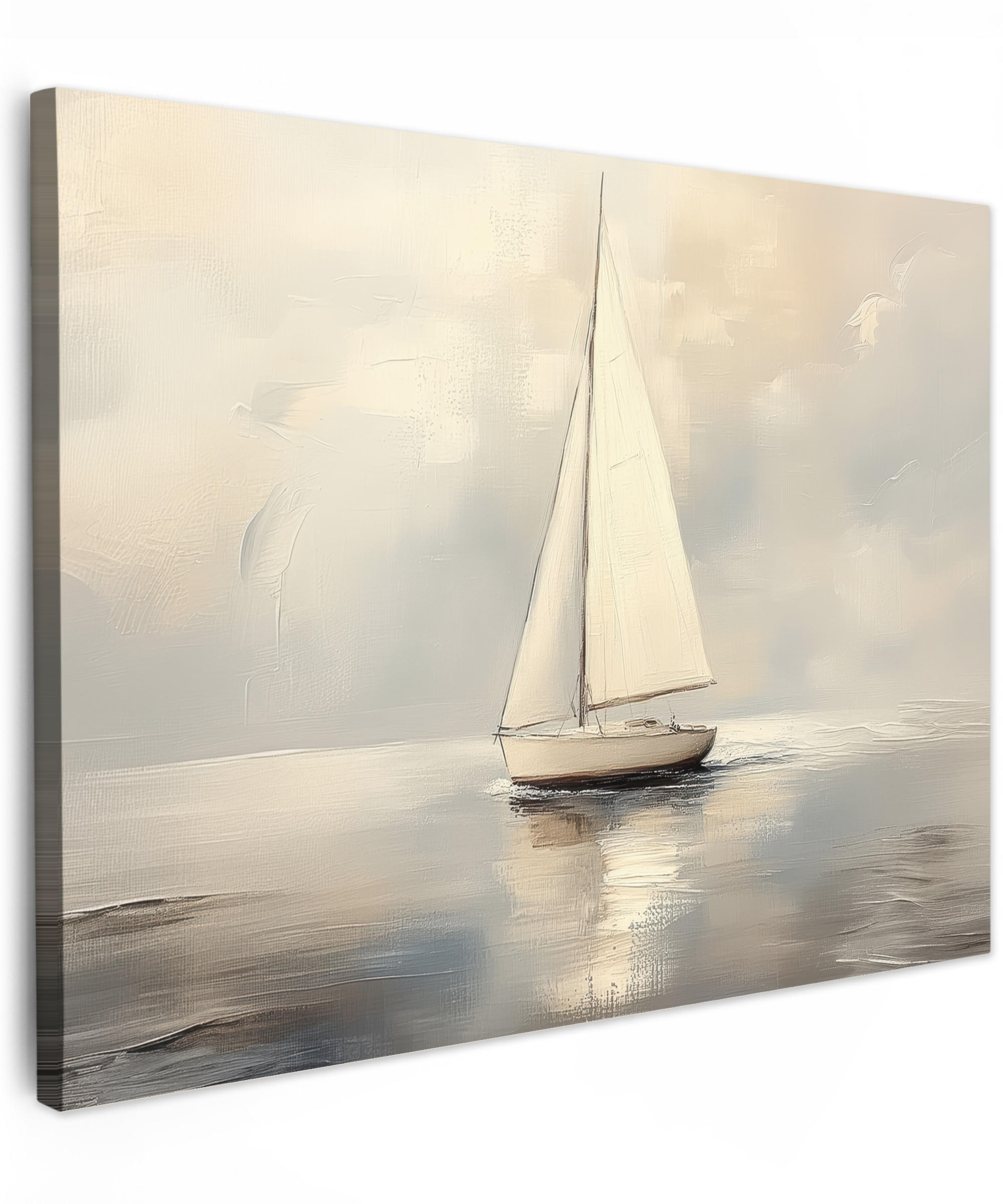 LEINWANDBILD Segelschiff - Meer - Bewölkt Wandbilder 80x60 cm - Creme, Textil (80/60cm) - MuchoWow
