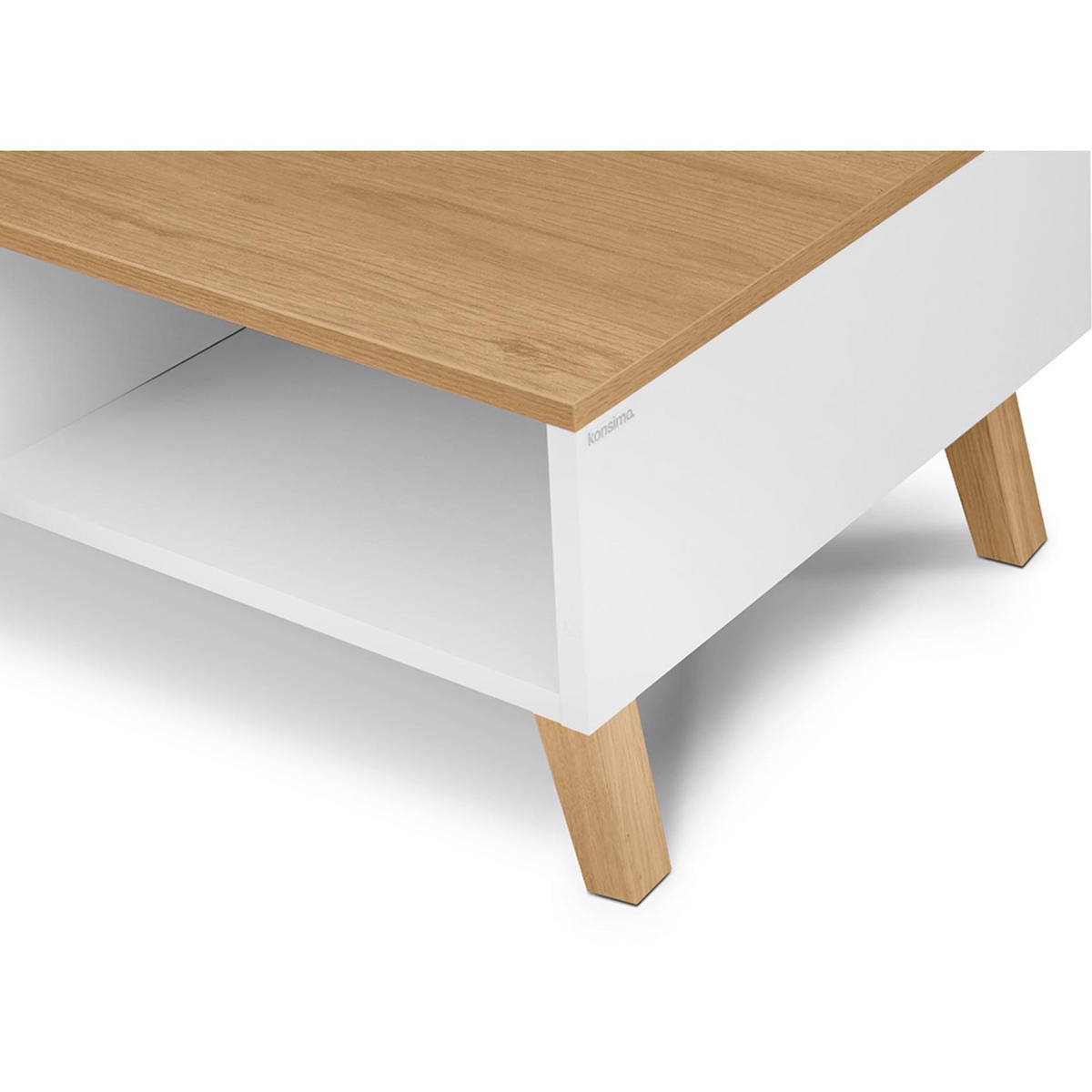 KAFFEETISCH FRISK mit Schubladen, weiß - Eichefarben/Weiß, Eichenholz/Holzwerkstoff (62/90/35cm) - KONSIMO®