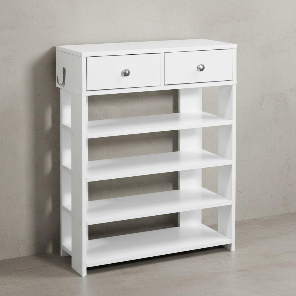 SCHUHREGAL – Weiß, Platz für 8–12 Paar Schuhe, mit Schubladen - Weiß, Holz/Metall (60/79/24cm) - KADIMA DESIGN