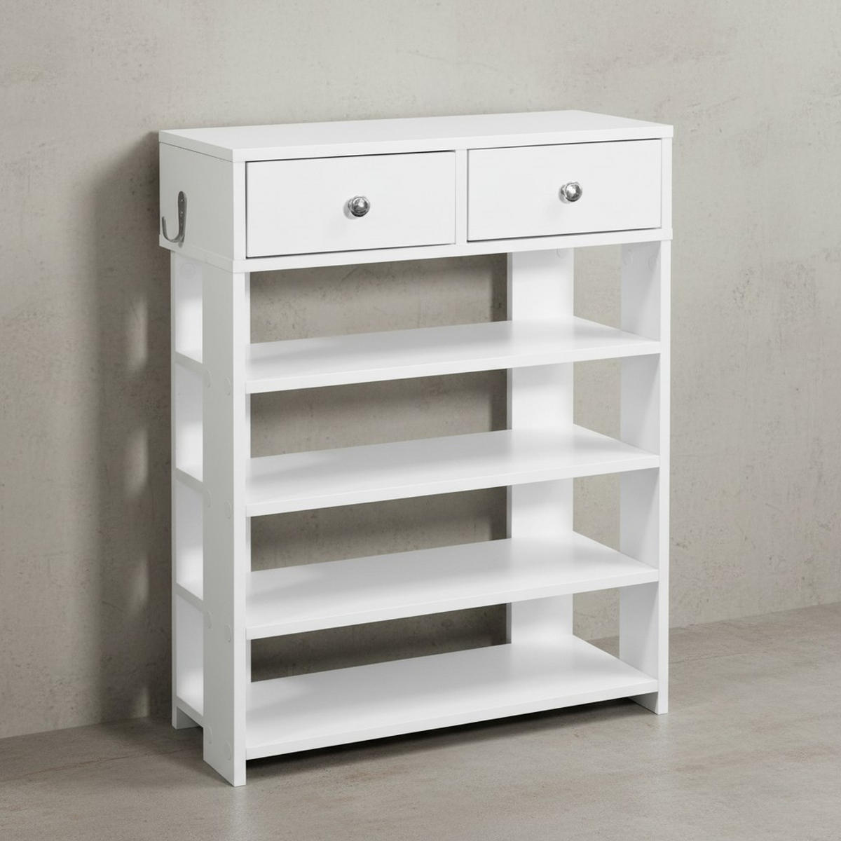 SCHUHREGAL – Weiß, Platz für 8–12 Paar Schuhe, mit Schubladen - Weiß, Holz/Metall (60/79/24cm) - KADIMA DESIGN